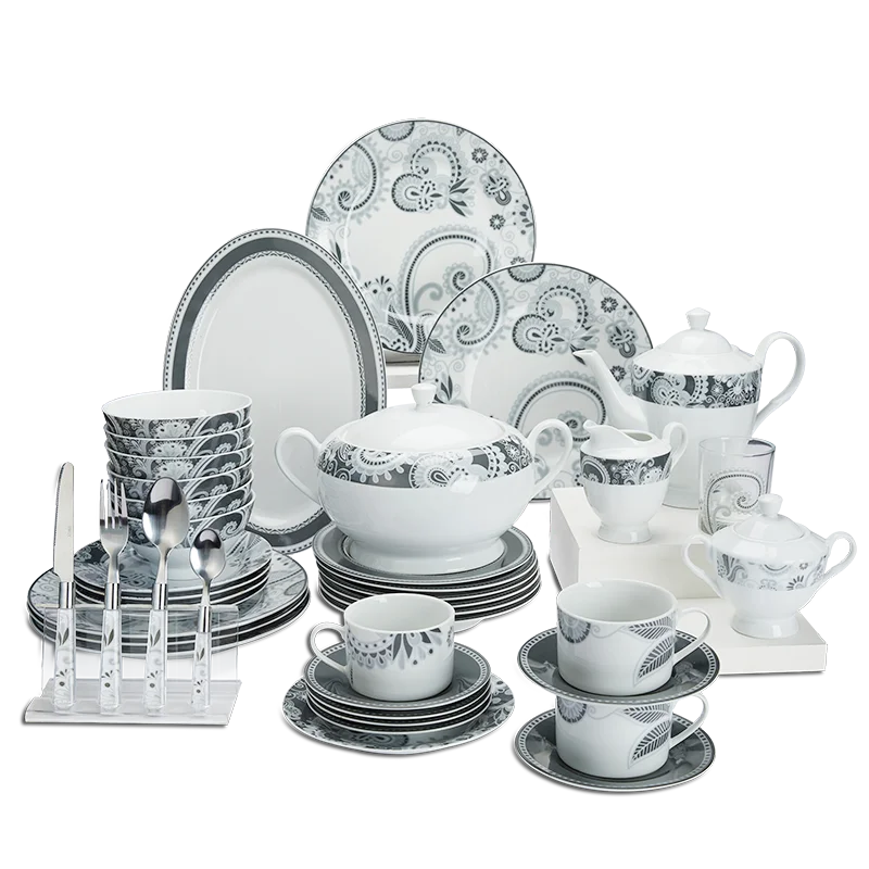 Middle East Patterned Dinnerware Set Dishes Have Large Oval Plate Chinaware Set 74pcs Porcelain for Party Restaurant