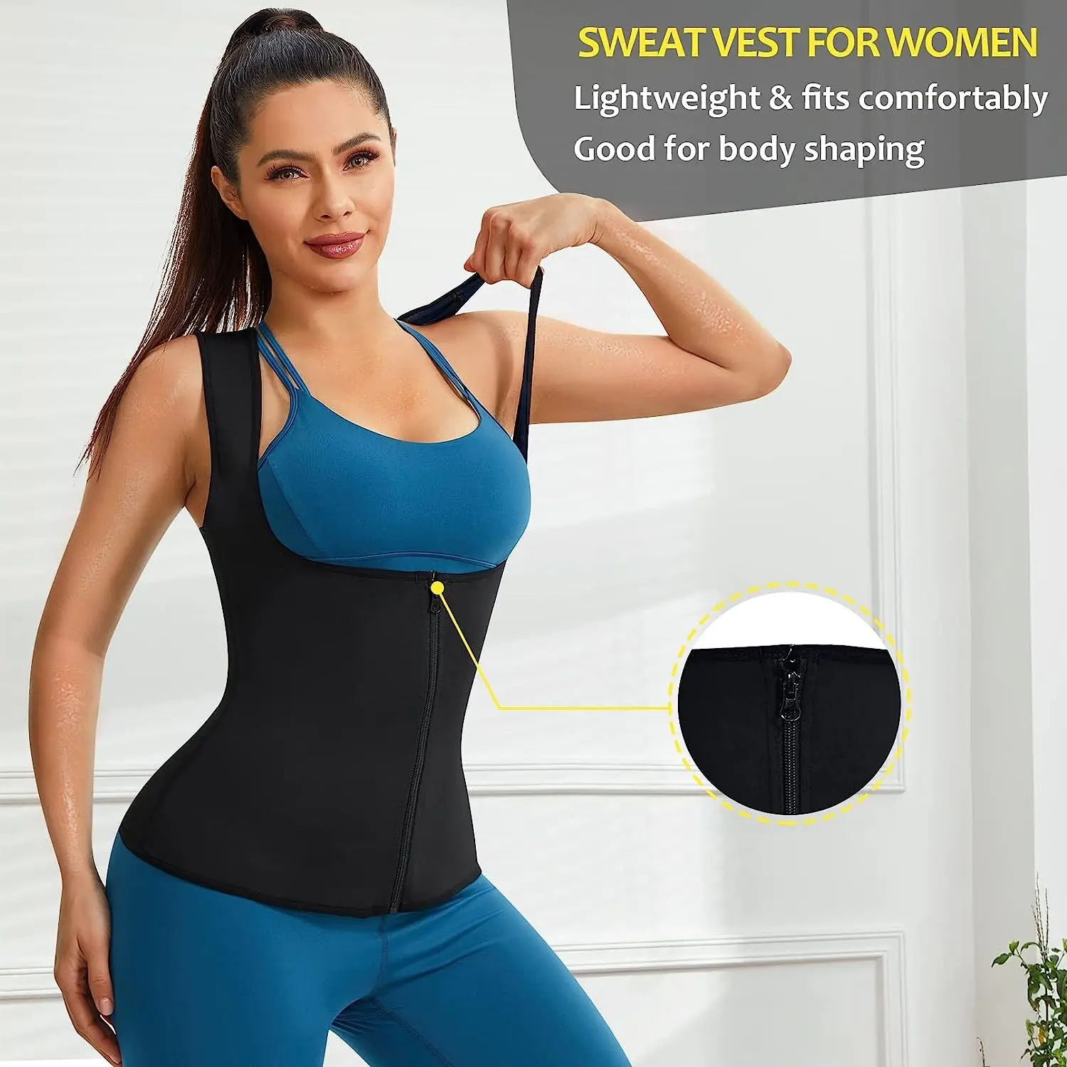 Ladies Sauna Suit Waist Trainer Vest Slimming Fit Tummy Control Full Zip Up Sweat Tank Top Body Shaper for Women