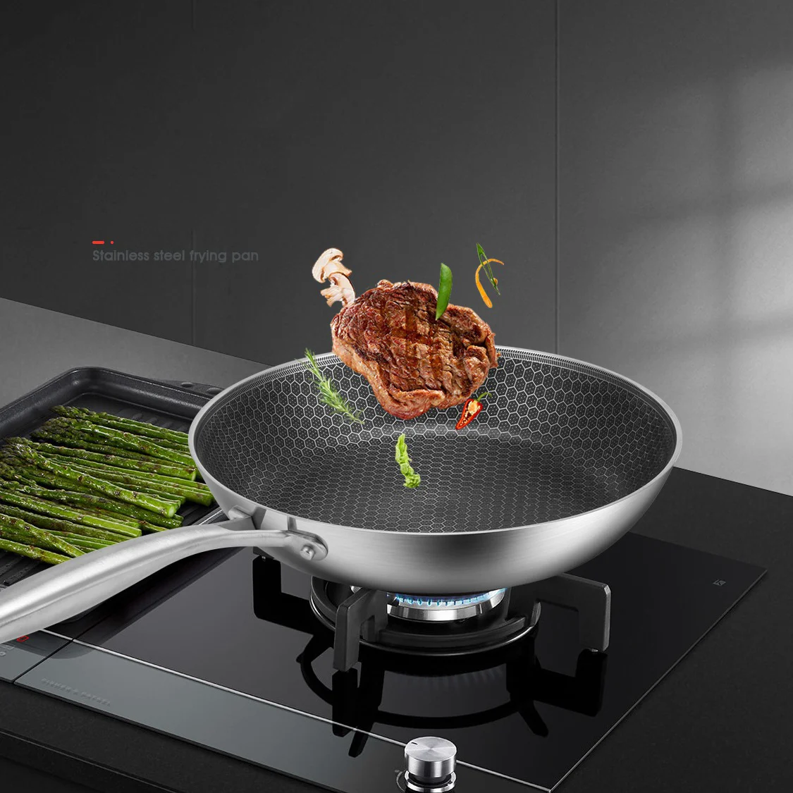 Non-stick Hybrid Cookware 304 Stainless steel Eco-friendly Honeycomb  Frying Pan hex clad Flat Pot induction Multi Functional