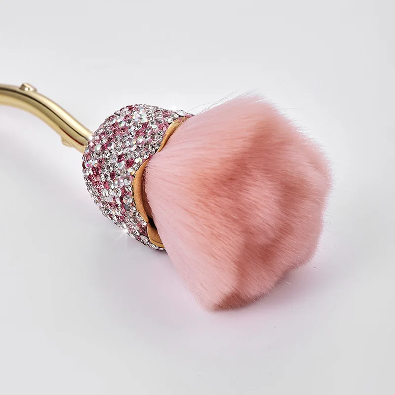 New Soft Rose Shape Remover Long Rhinestone Handle UV Gel Nail Dust Cleaner Brushes Makeup Brush Manicure Tool for Cleaning