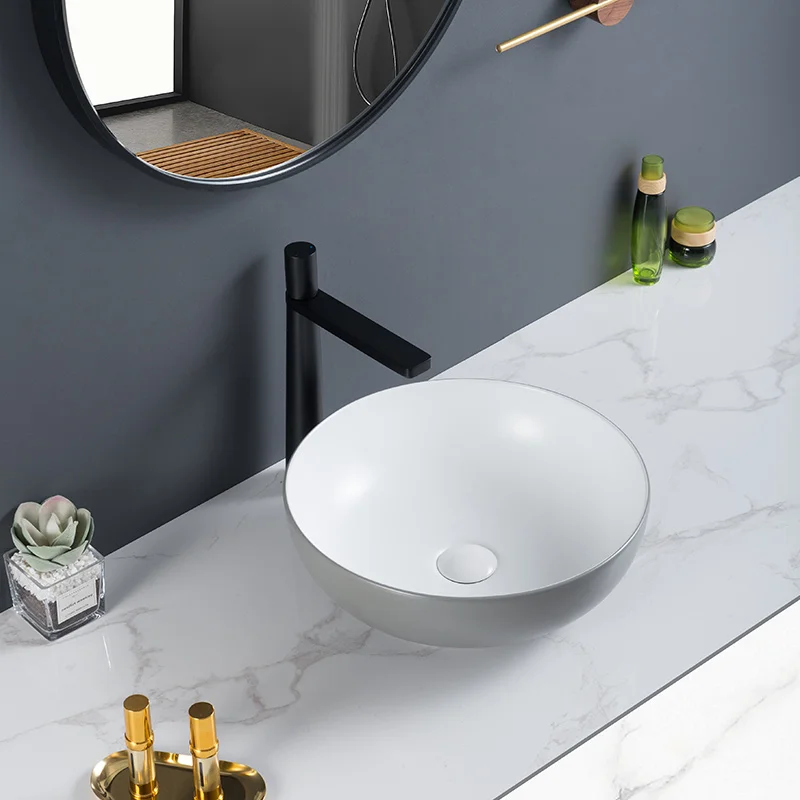 OVS Counter Top Modern Round Bathroom Ceramic Basin Vanity Vessel Sink Porcelain Gloss Glaze Art Basin Vessel Sink