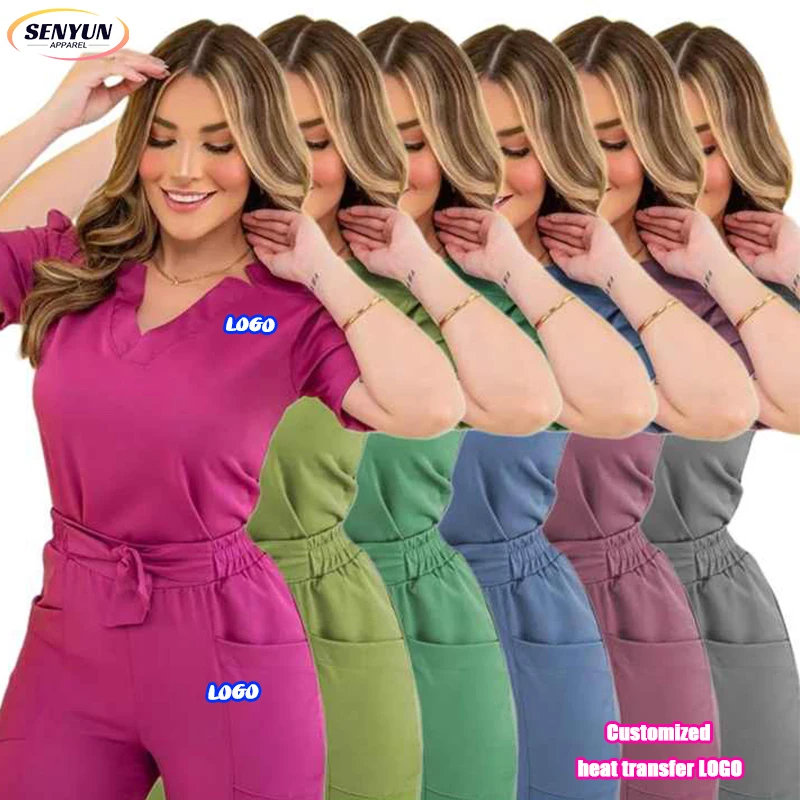 Factory Women Doctor Stretch Breathable Workwear Custom Logo Hospital Medical Scrubs Pant 2 Piece Jogger Scrubs Uniforms Sets