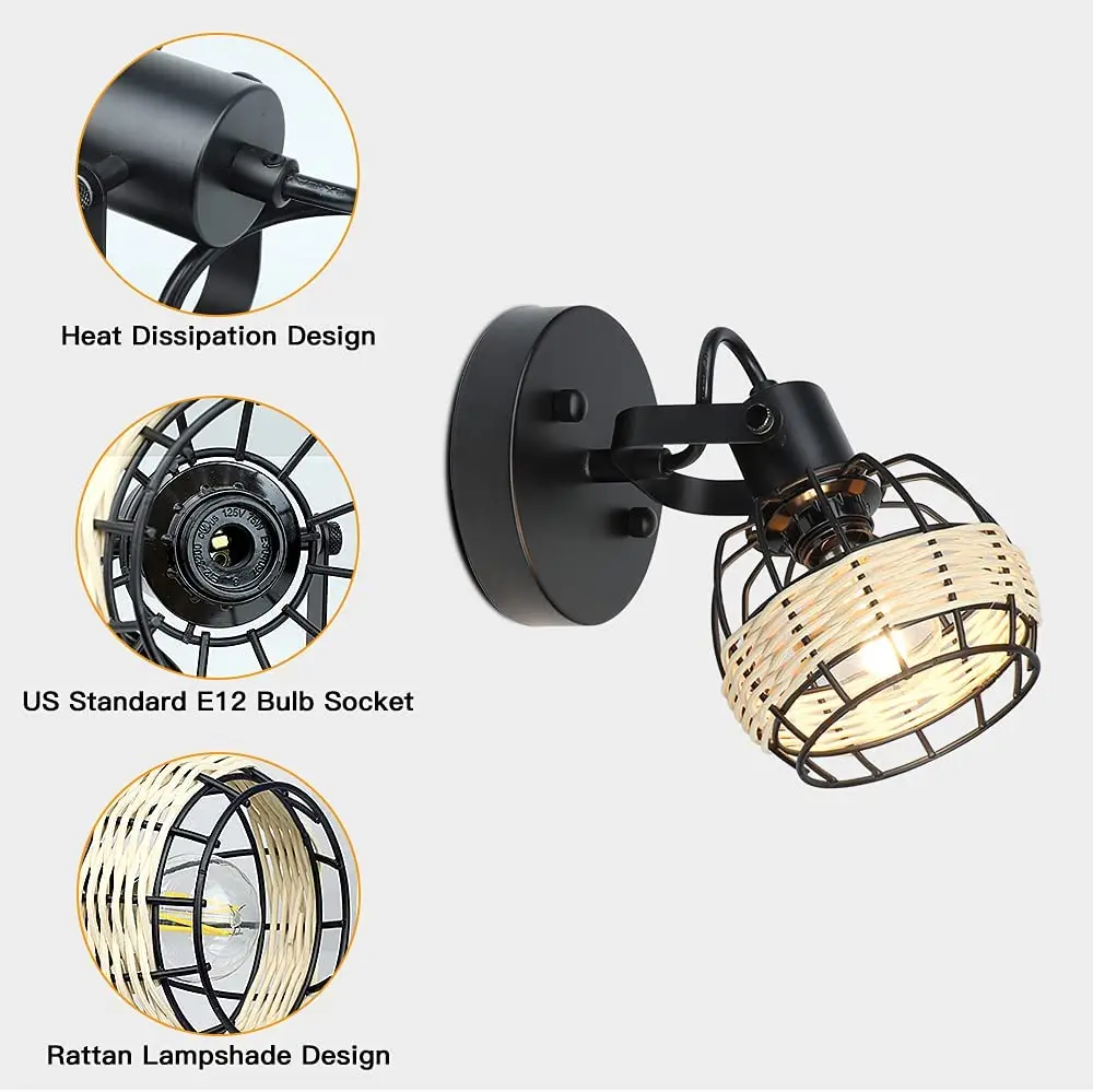 Hot Sale Rattan Bamboo Coastal E12 Wall Lamp Wall Mounted Light for Hotel Villa