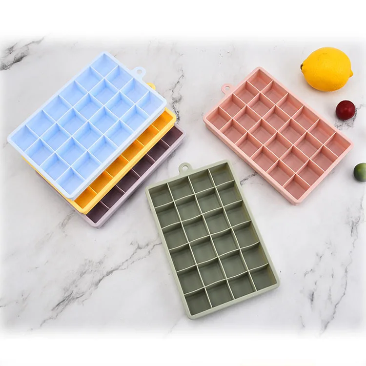 Square Silicone Rectangular Whiskey Ice Lattice Mold Tray/24 ice grids Cubes With Lid Plastic Boxes