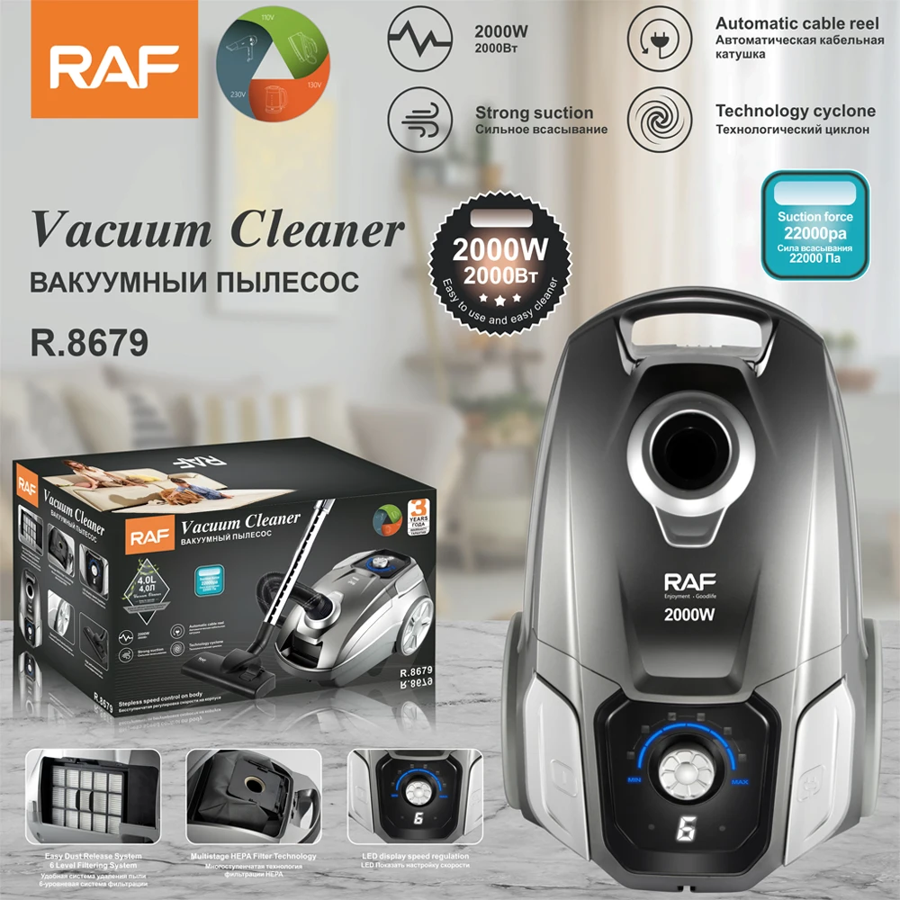 RAF New Home Portable Handheld 2000W Strong Suction Automatic Cable Reel 4.0L Vacuum Cleaner