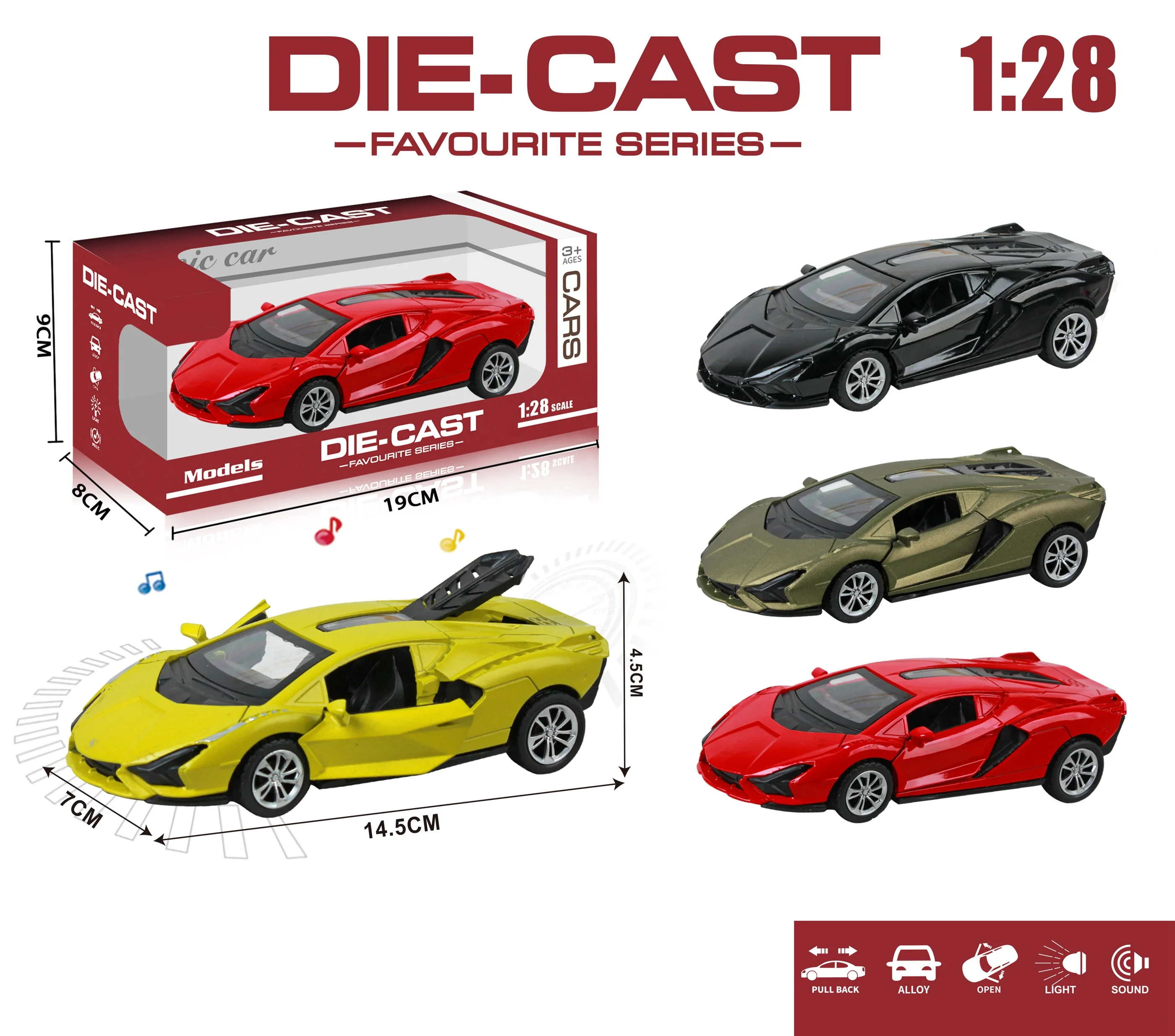 Wholesale 1:28 Scale Alloy Car Model Metal Body Pull Back Car Toy with Lights Music Opening Doors Diecast Model Cars
