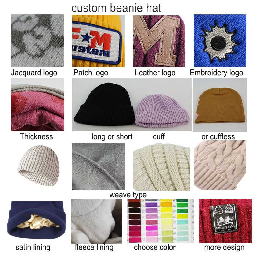 HK34 2024 Fashion Winter Hat customizable beanie hat purple plain jacquard logo letter knit Cuffless beanie hat caps for women