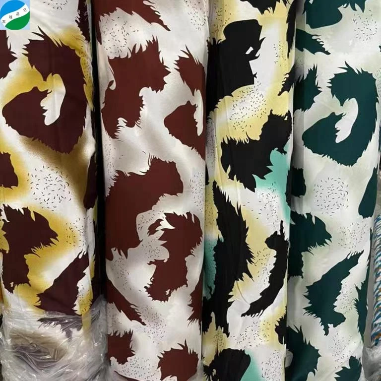 good selling big quantity 100% polyester fabric spandex moss crepe print stock fabric from shaoxing telas de china