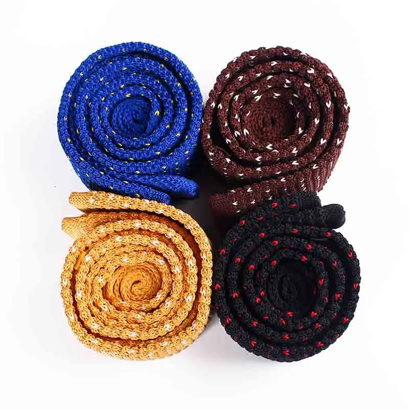 Factory supplies elegant party accessories embroidered 5.5cm skinny woven knitted polyester dot neckties for men