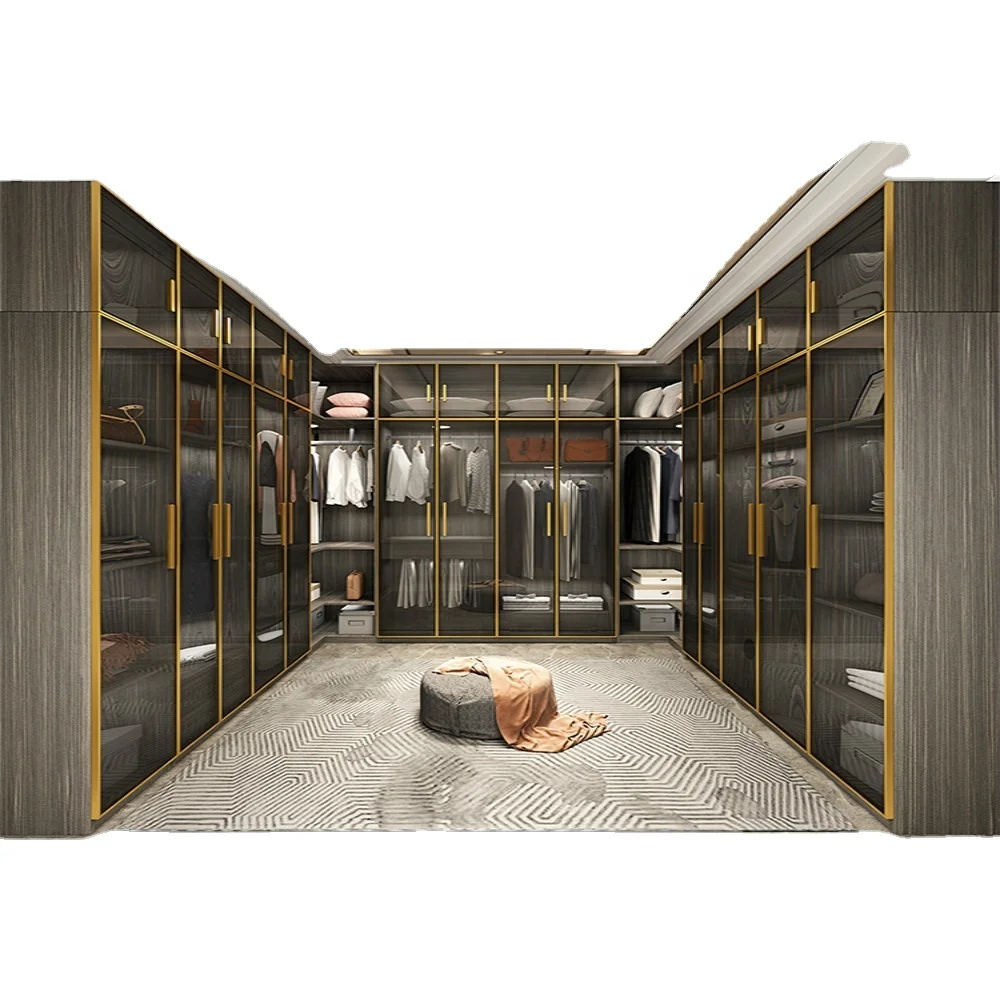 Customized high-end aluminum frame glass door smart sensor LED light modern design kids wardrobe cabinet modern