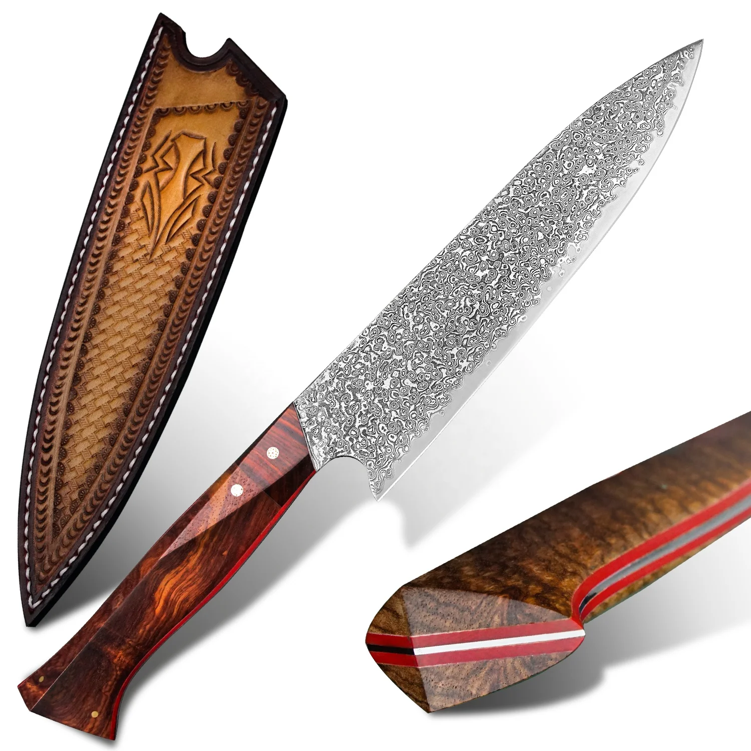
Professional 8in Rosewood Handle Damascus Steel Japanese Kitchen Chef Knife 