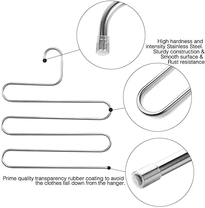 Space Saving Stainless Steel  5 Layers S Type  Closet Storage Organizer for Pants Jeans Scarf Towels Hanging Hanger Pants Metal
