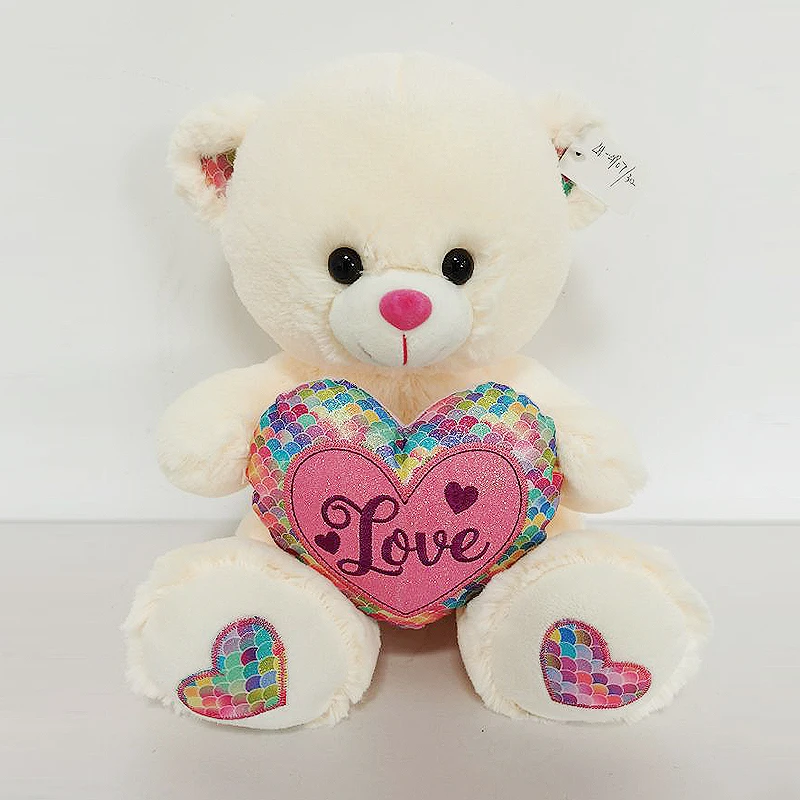 Color brilliancy white/brown teddy bear holding red heart with i love you in hand bear animal stuffed plush toy