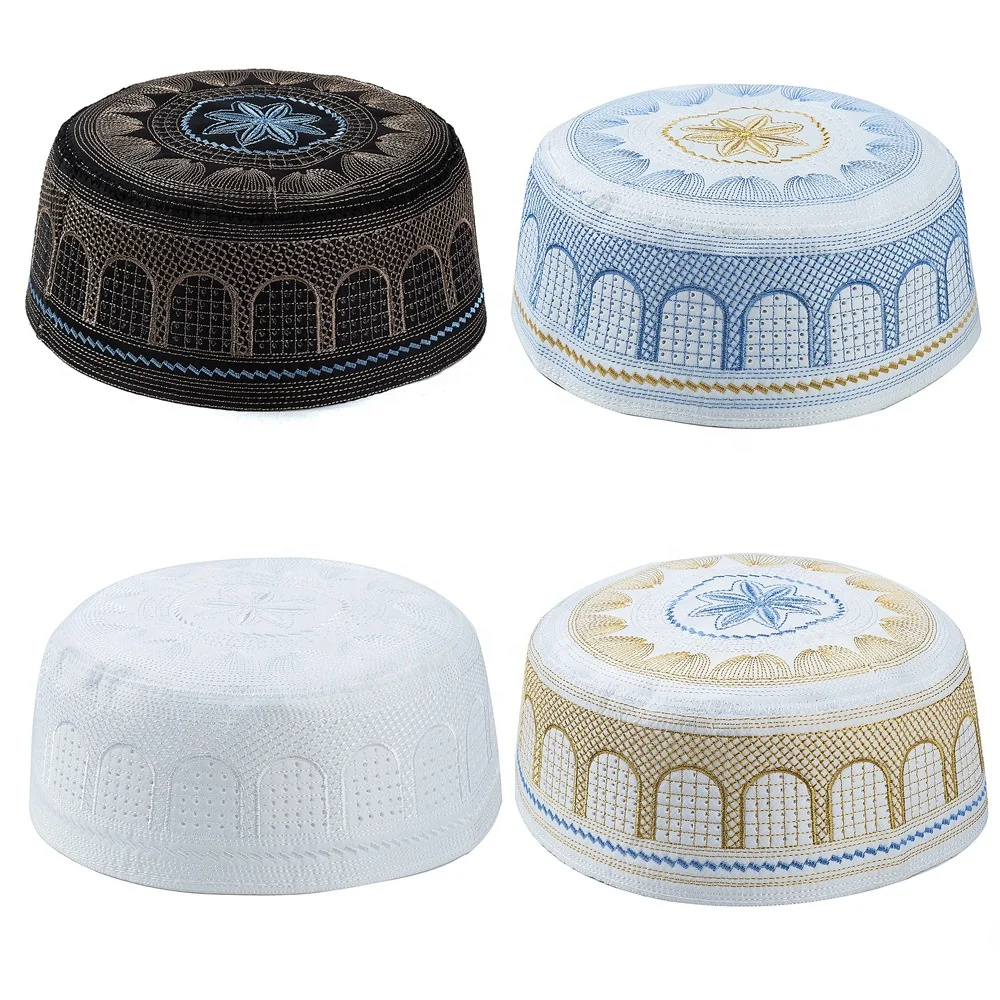 Breathable Embroidered Flat Top Hat Boys Muslim Malaysian Kopiah Prayer