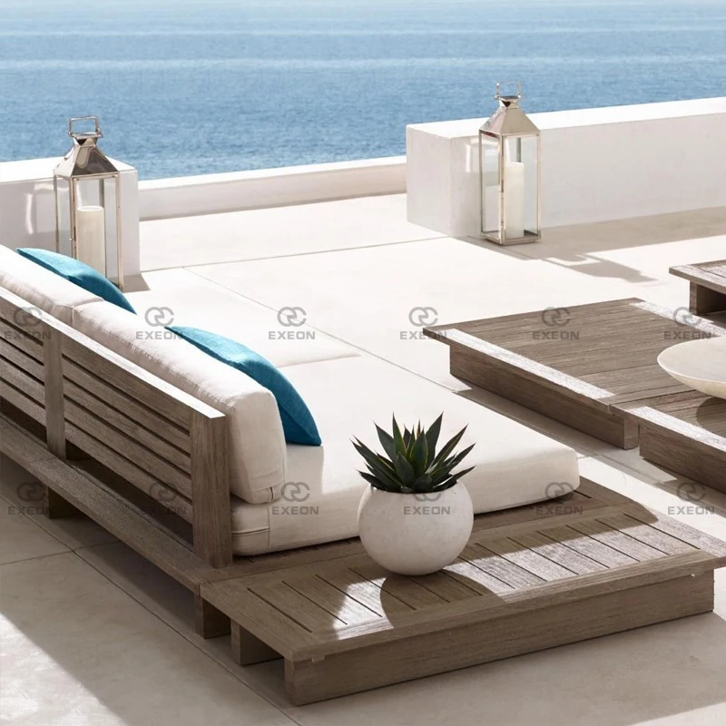 Outdoor Garden Natural Wood Club Chair Sofa Furniture Weathered Teak Designer Sofa