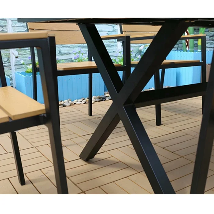 
New style Patio FurnitureEnvironmental Protection Material Teak color Composite Wood and Plastic Garden Table and 6 Chairs 