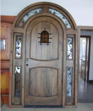 Round top walnut solid wood door villa entrance arch wood door