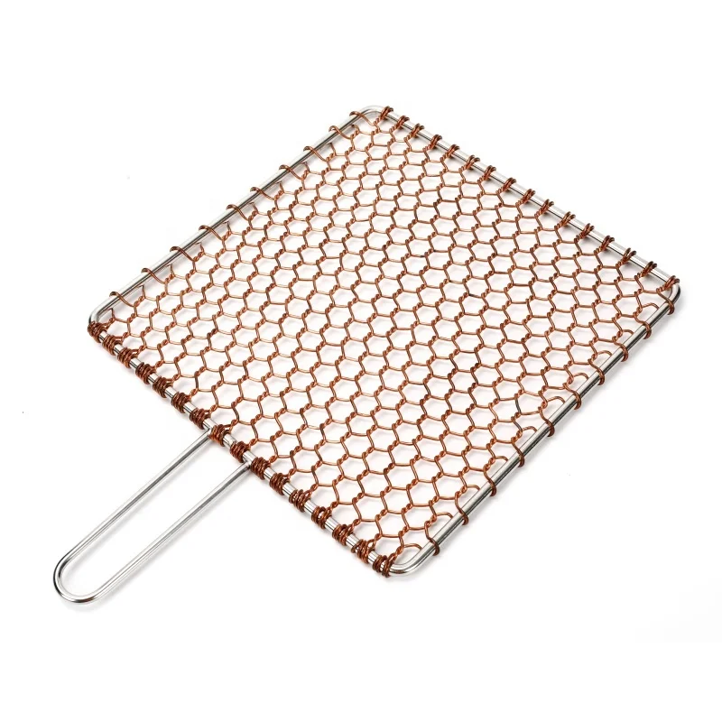 Stainless steel BBQ barbecue grills Mesh with wooden handle charcoal BBQ Accessories for outdoor grill