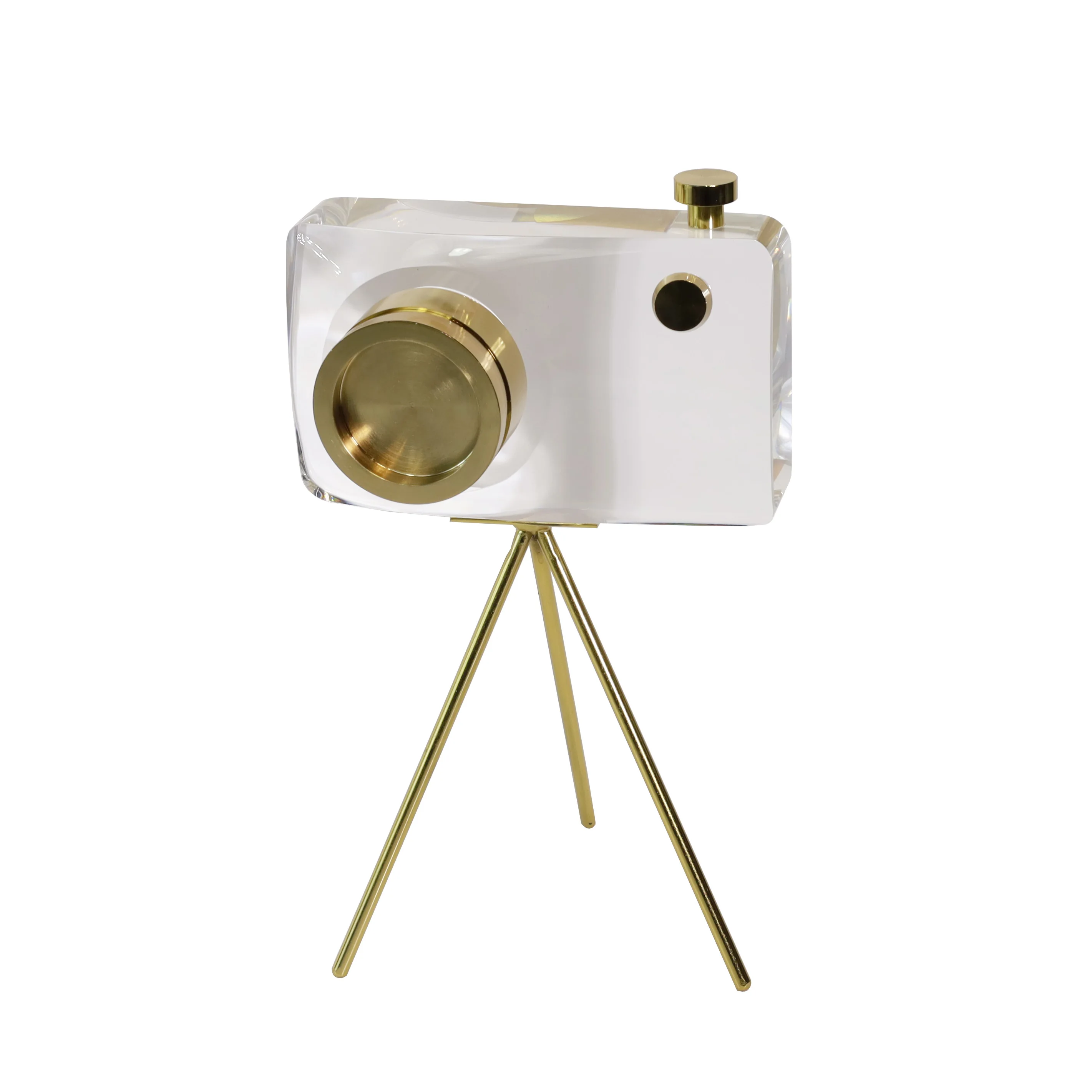 Modern luxury golden crystal Metal camera Model for home decor crystal crafts for souvenir gifts top quality crystal ornaments