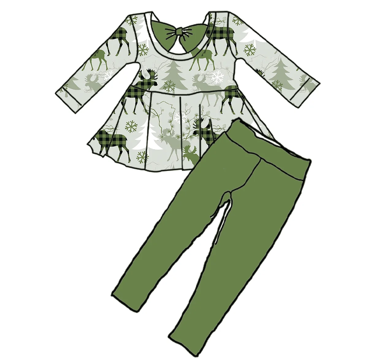 Hot Sale Custom Christmas Print Girls Peplum Top With Leggings Two Pieces Outfits Girls Winter Sets