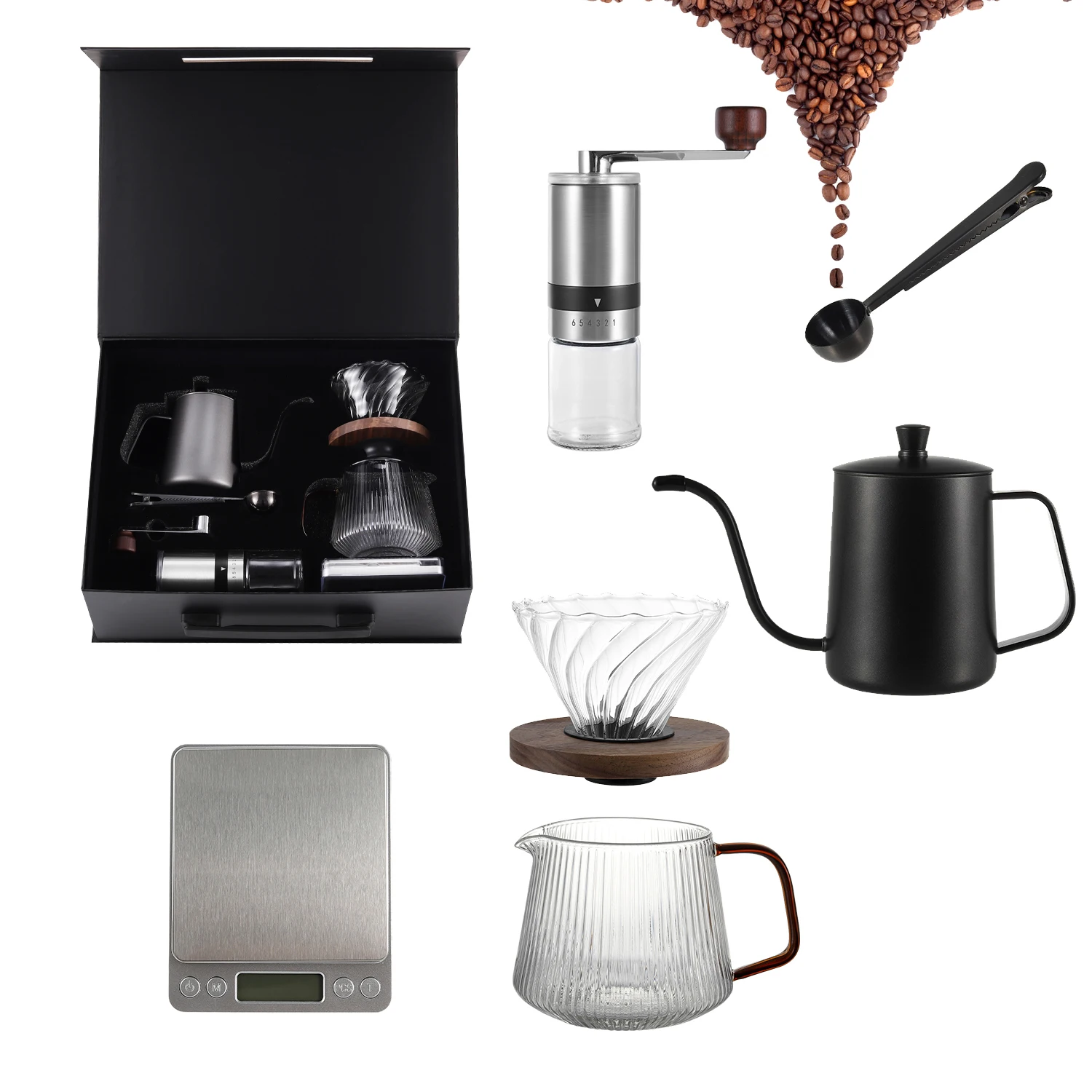 High Espresso Coffee Tea Sets Ceramic Coffee Maker Grinder Dripper Filter Wood Kettle Travel Bag Barista Tools Gift Kit