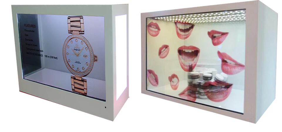 21.5 inch 32 inch 43 inch MINI HOLOGRAM DISPLAYS WITH WINDOWS MEDIA PLAYER TRANSPARENT LCD SHOWCASE DISPLAY BOX