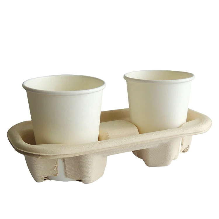 100% Biodegradable Sugarcane Coffee Cup Holder Carry Tray