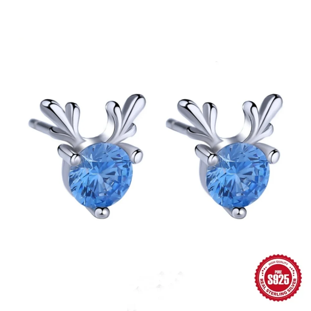 European Popular Small real silver 999 Sterling Silver Cute Deer Stud Earrings zirconia For Women Girls Kids Fine Silver Jewelry