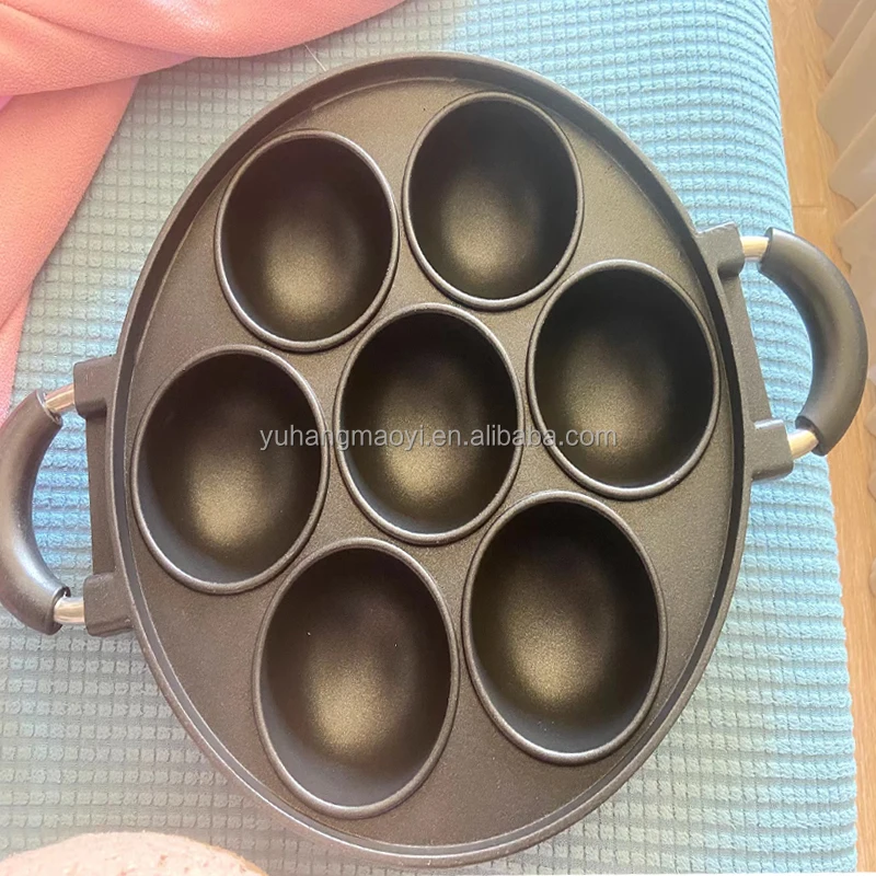 Hot Sale Baking Sheet Pan Nonstick Cookware Aluminum 7holes Pancake Griddle Pan Cake Mould Pan Pot With Glass Lid And Hand