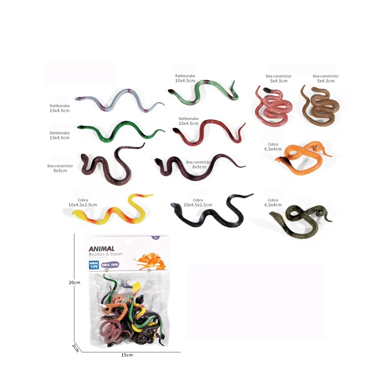 3D Lifelike Environmentally Friendly Soft Material 10CM Wild Animals Series Plastic Yellow King Cobra Snake Toy For Kids