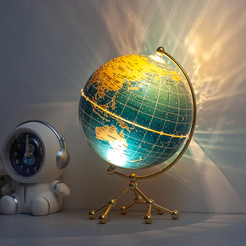 Novelty Gifts Wellfun Crystal Glass Mover Lamp World Large Light LED Metal Novelty Gifts Globe Earth Globe Decor Globe
