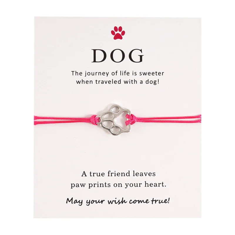 Wholesale Wax Woven Adjustable String Bracelet Fashion Dog Paw Charm Blessing Card Bracelet For Promotional Gifts