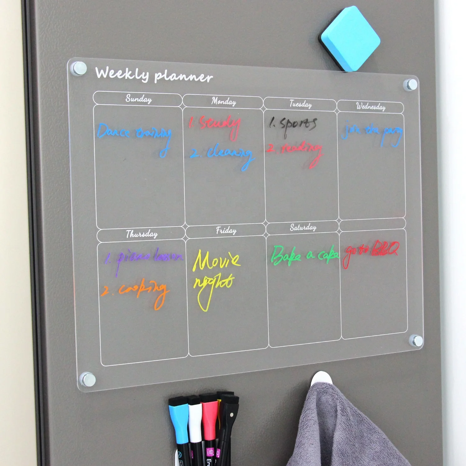 2024 monthly weekly calendar fridge magnet customize design acrylic magnet with eraser and pen