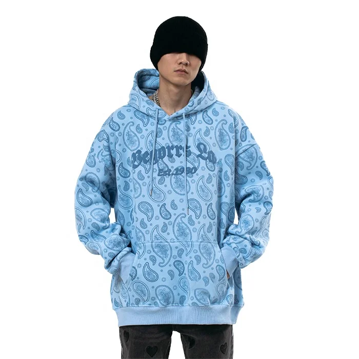 Finch Garment OEM wholesale full print hoodie men custom 3d puff logo printed paisley cotton hoodie