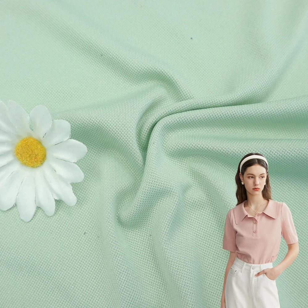 Fabrics and Textiles Imitation cotton polyester 4 way stretch jersey knit pique fabric for sport T-shirt