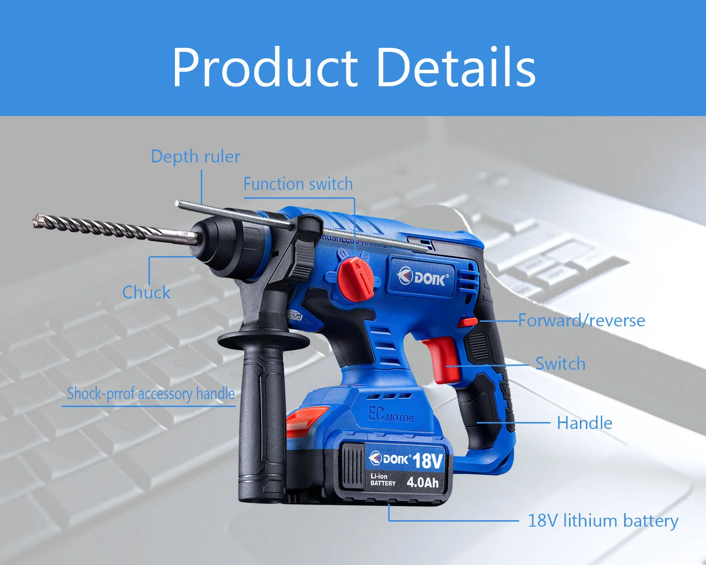 Беспроводной электрический бесщеточный литиевый молоток с сильной мощностью