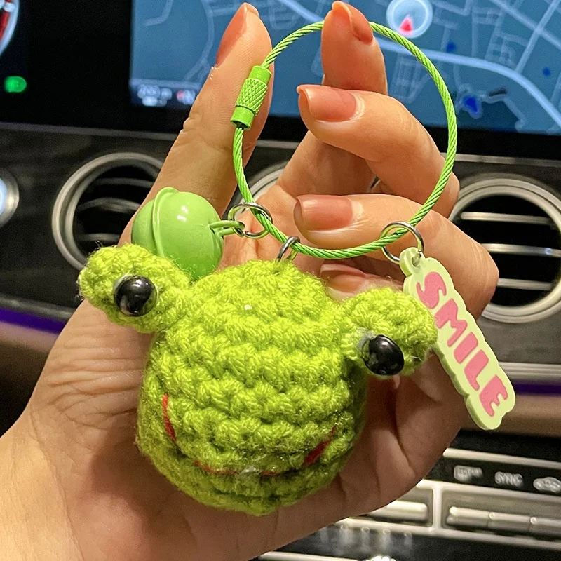 2022 Wholesale Schoolbag Woven Chain Key Frog Peanut Strawberry Persimmon Wool Hook Pendant Chain Key Plush Handmade Chain Key
