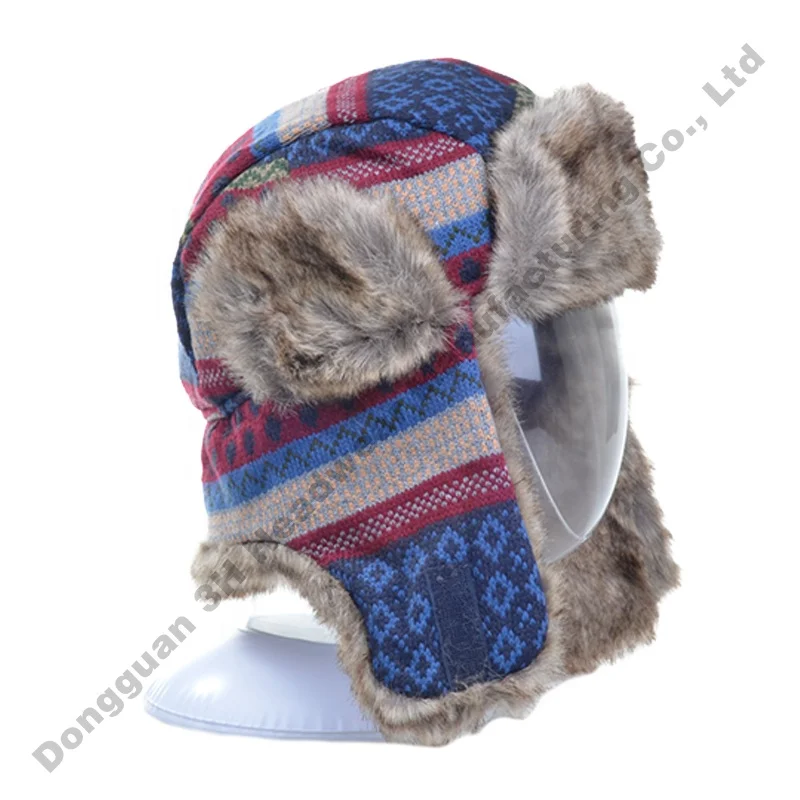 Wholesale Adjustable Trapper Bomber Hat for Unisex Warm Winter Ear Flaps Caps Custom Faux Fur Trapper Hats