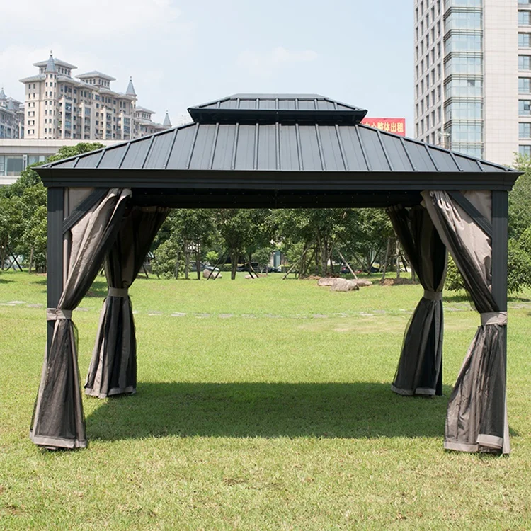Aluminum wave gazebos pavilions outdoor Garden outdoor Party Gazebo All Weather-Proof with Mosquito Net and Patio Canopy