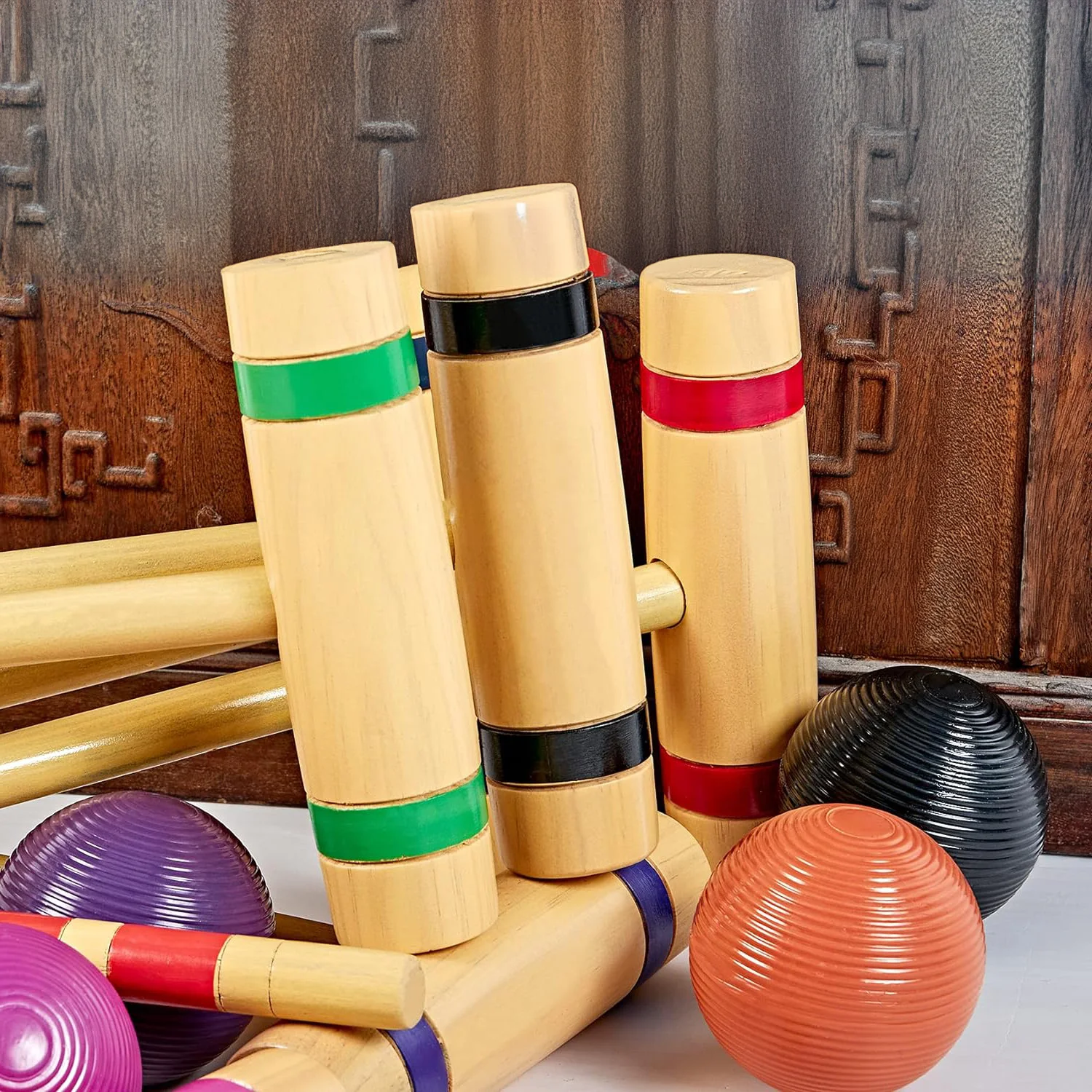 Family Fun for Backyards with Colorful Mallets PE Balls Wickets Stakes Carrying Bag Croquet Party Set for 8 Players