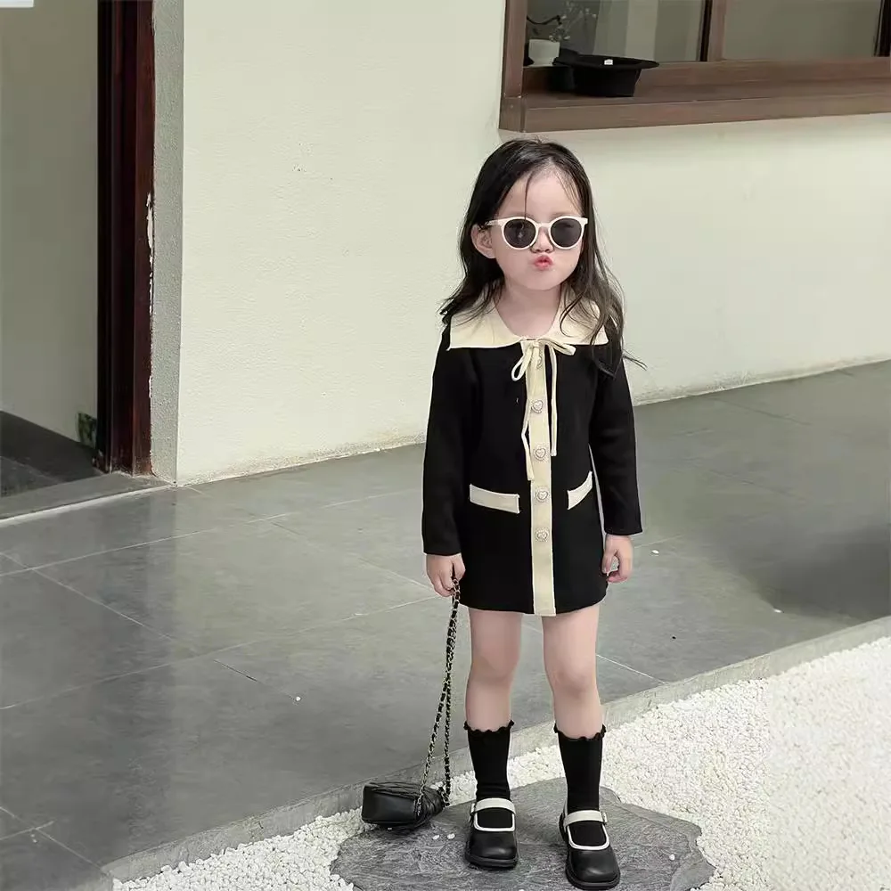 2025 New Korean Style Fashion Spring Autumn Kids Outwear Pear Sweet Princess Girls Dresses