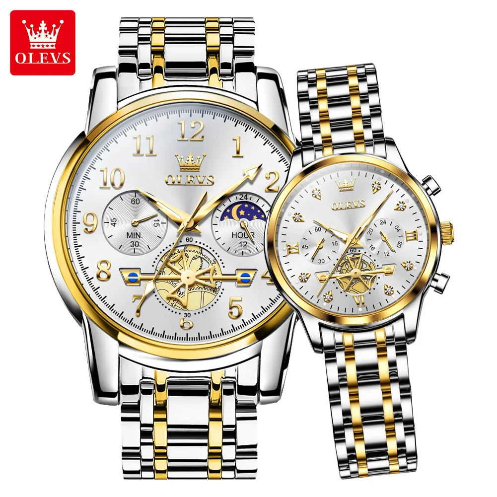 OLEVS 2900 luxury shenzhen Lovers quartz watch nice Stainless steel band 3 dials Calendar chronograph storage business watch