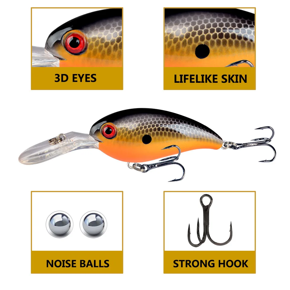 Jetshark Hot sale 10cm 14g 7 Colors  ABS Plastic 3D Lure Eyes Biomimetic Fishing lure Crank Lures