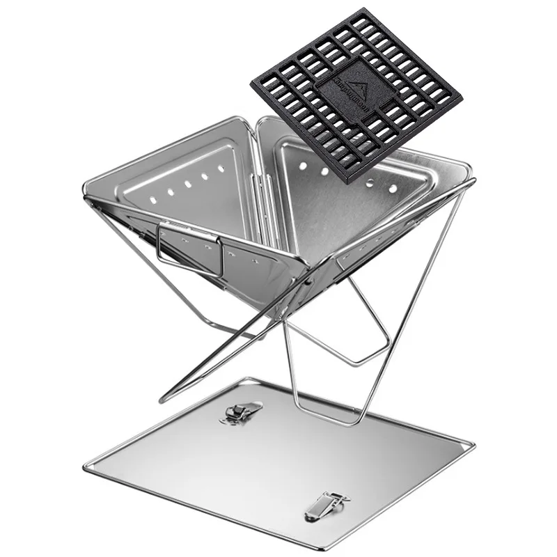  L Size 51*47cm 5-10 person Thickness Stainless Steel Height Adjustable Folding Outdoor Camping BBQ Grills with