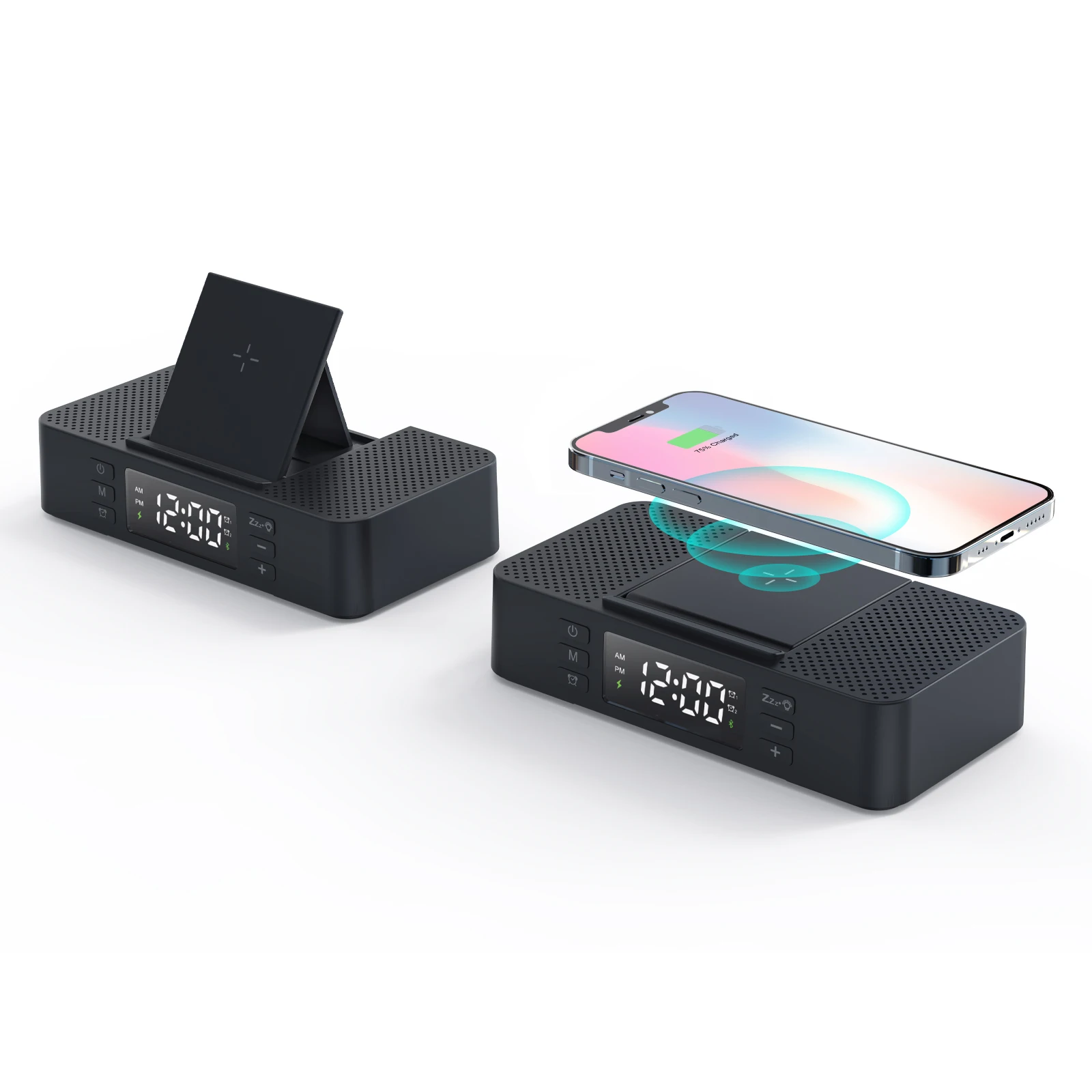 Unique Design Wireless Charging BT Speaker 15W Alarm Clock BT Bluetooths Speaker with Clock Wireless Charging Snooze