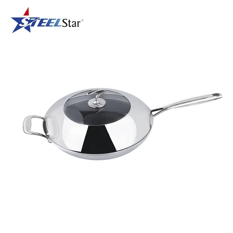 
Tri-ply Stainless Steel non-stick frying pan with glass embedded stainless steel cover 