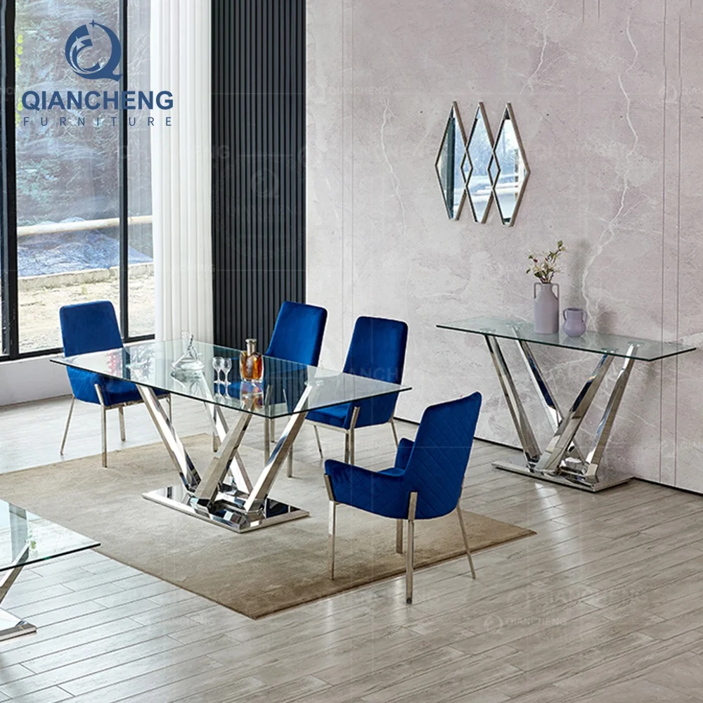 italian design dinner table set dining room furniture 8 seater glass and chrome dining table and chairs
