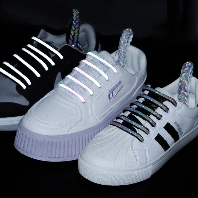 1 Pair Reflective Shoelaces Luminous Shoelaces Laser Sequin Weave Bracelet Sneakers Shoe Laces Adult Children Shoe Strings