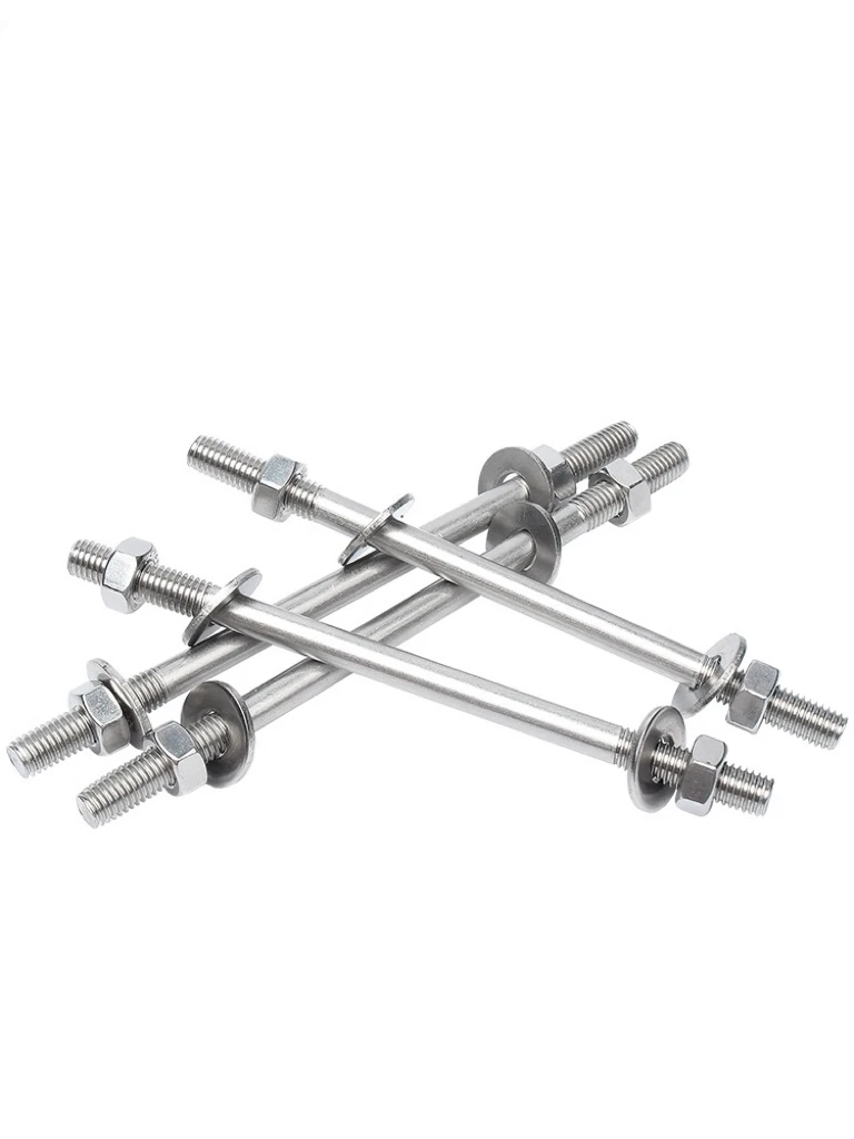 Hot Sale 304 Stainless Steel Wall-piercing Screw Lengthened Double-head Bolt Set With Two Nuts Two Flat Washer Double End Thread