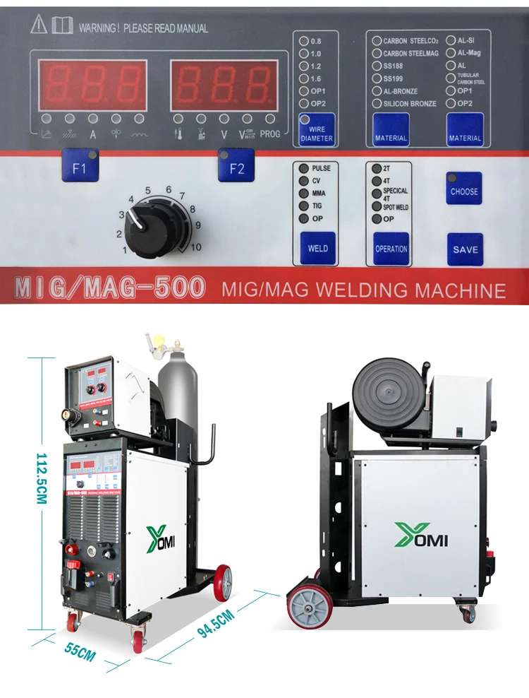 220v 380v Aluminum Double Synergy Pulse Digital Inverter MMA NBC Co2 Maquina MIG MAG 500 Welding Machine